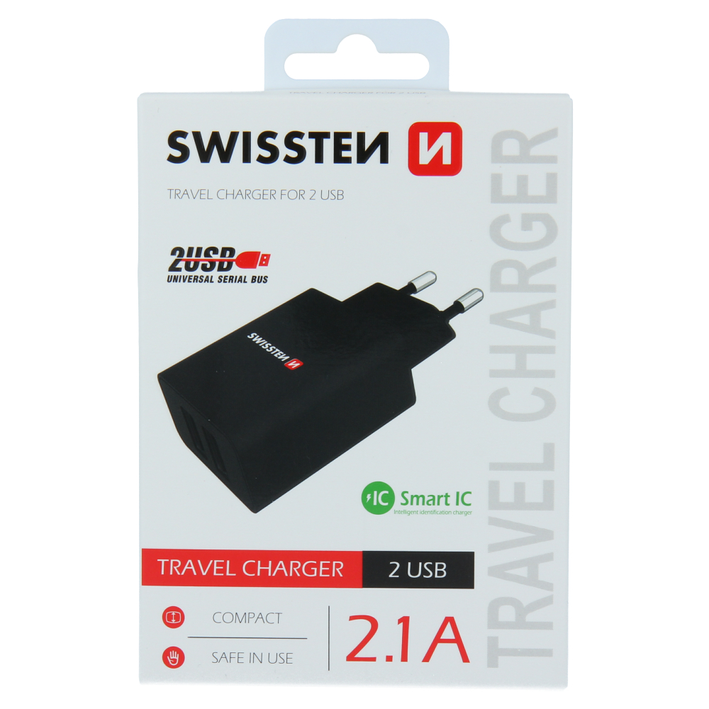 Swissten 2.1A Dual Travel Charger - 22033000 - Black