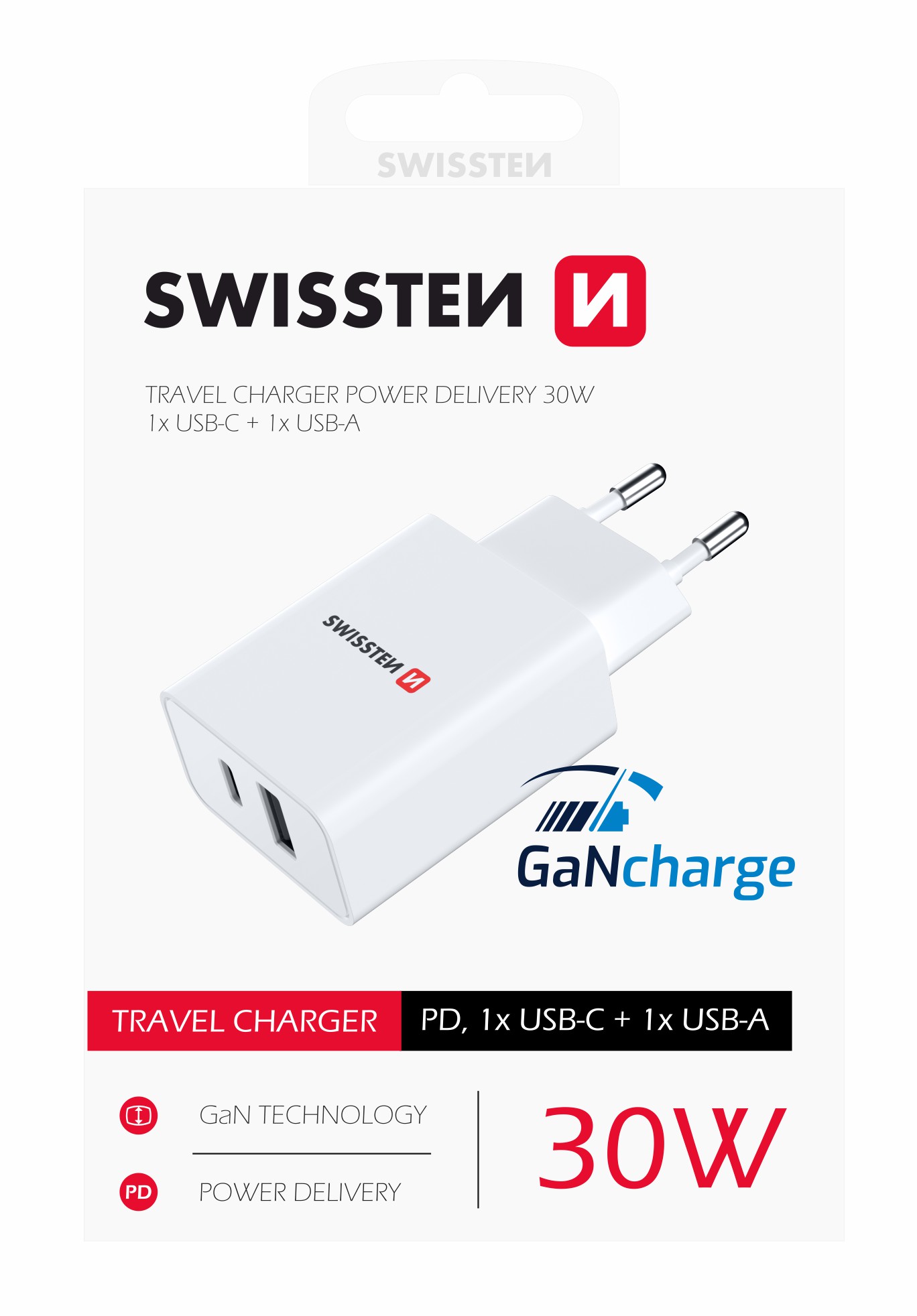 Swissten USB-A & USB-C Travel Charger (30W) - 22037000 - 22056100 - White