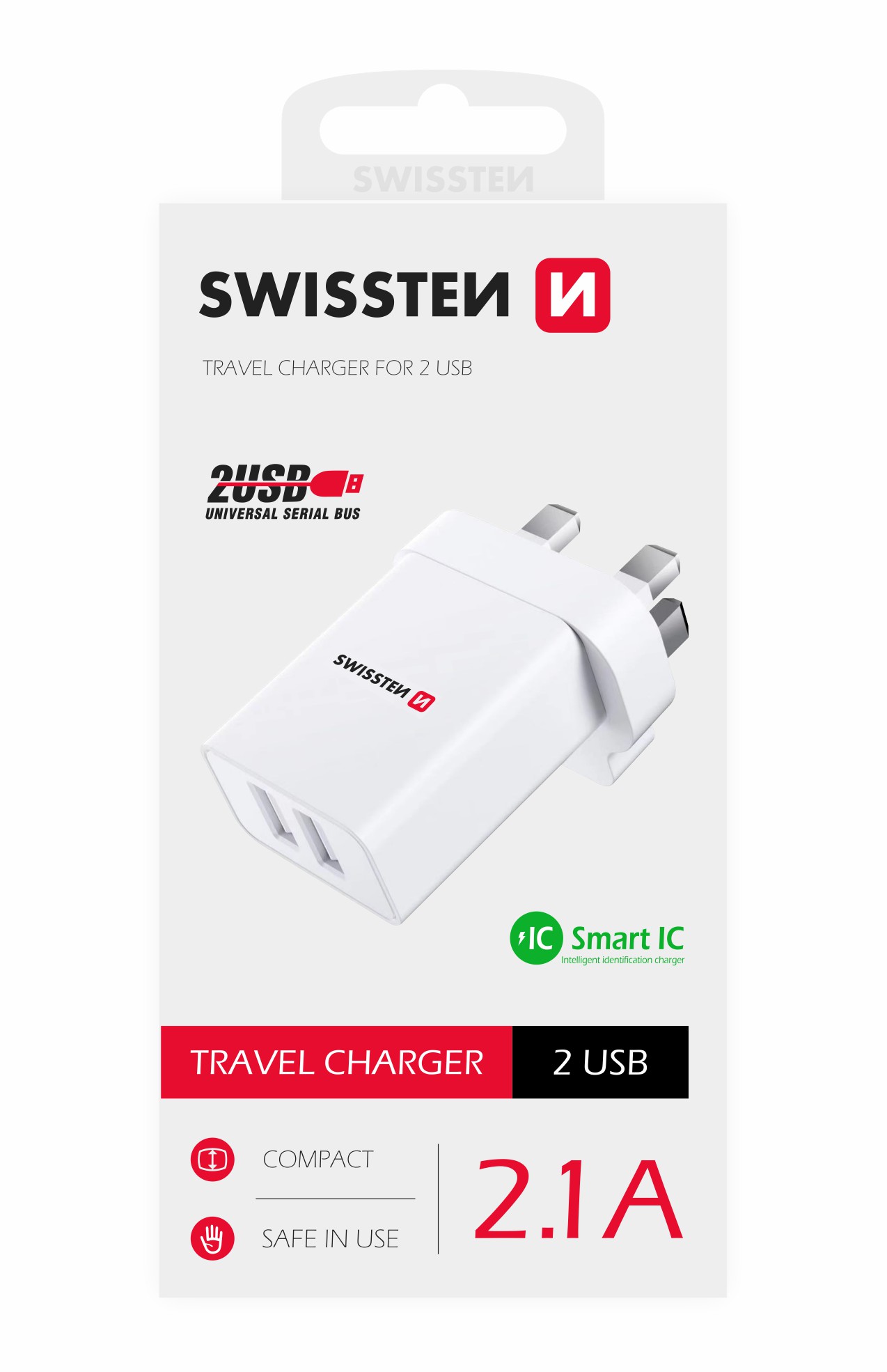 Swissten 2.1A Dual UK Travel Charger - 22045100 - White-