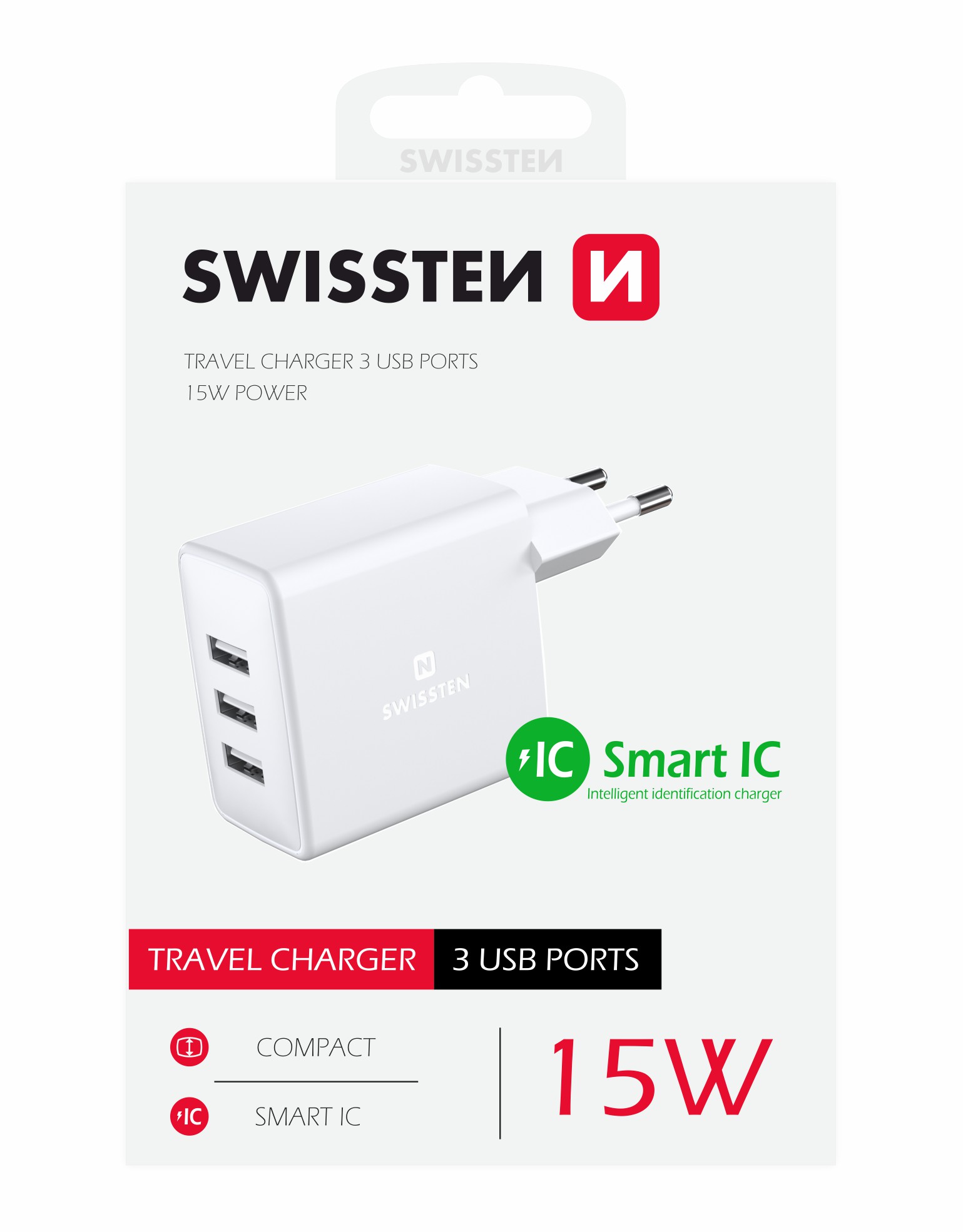 Swissten 3A Triple Port Travel Charger (15W) - 22052100 - White