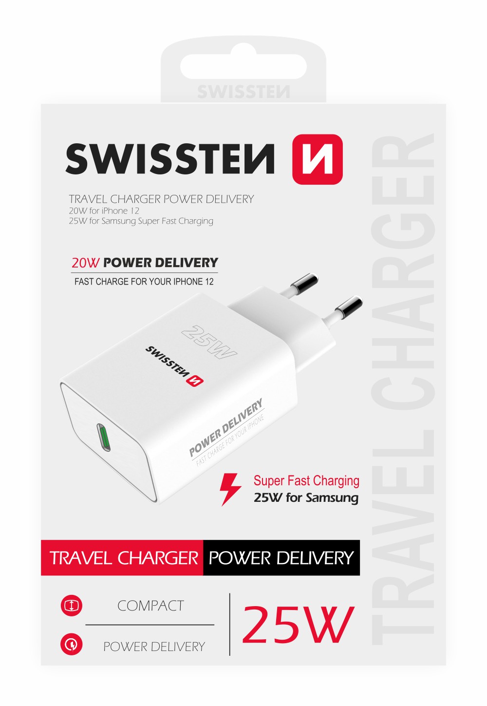 Swissten USB-C Travel Charger (25W) - 22060300 - White-