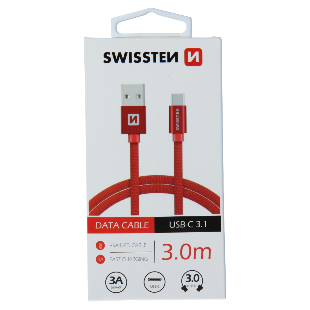 Swissten Textile Type-C USB Cable - 71527901 - 3m - Red-