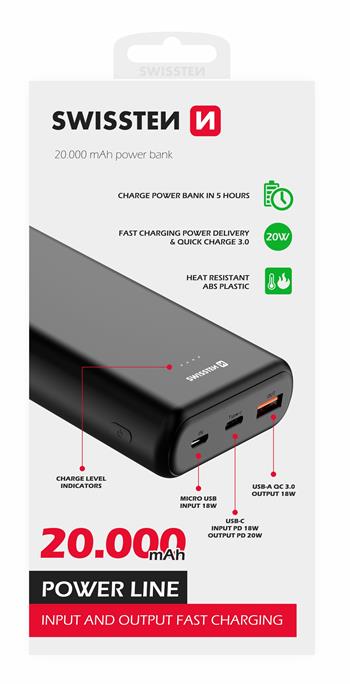 Swissten PowerLine Powerbank (20W) - 22013913 - 20.000 mAh - Black-