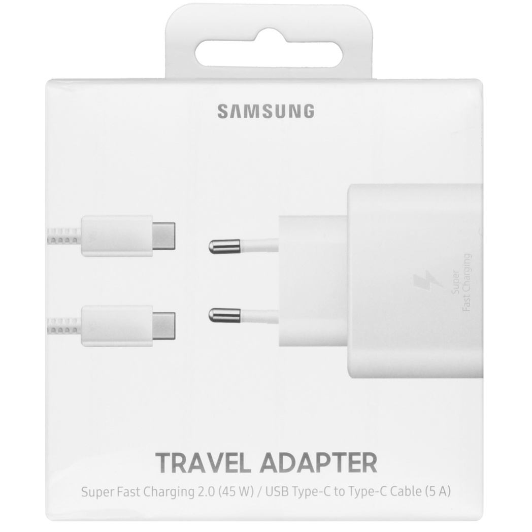 Samsung Super Fast Charging 2.0 Travel Adapter (45W) + Type-C to Type-C USB (5A) Cable EP-TA845XWEGWW - White