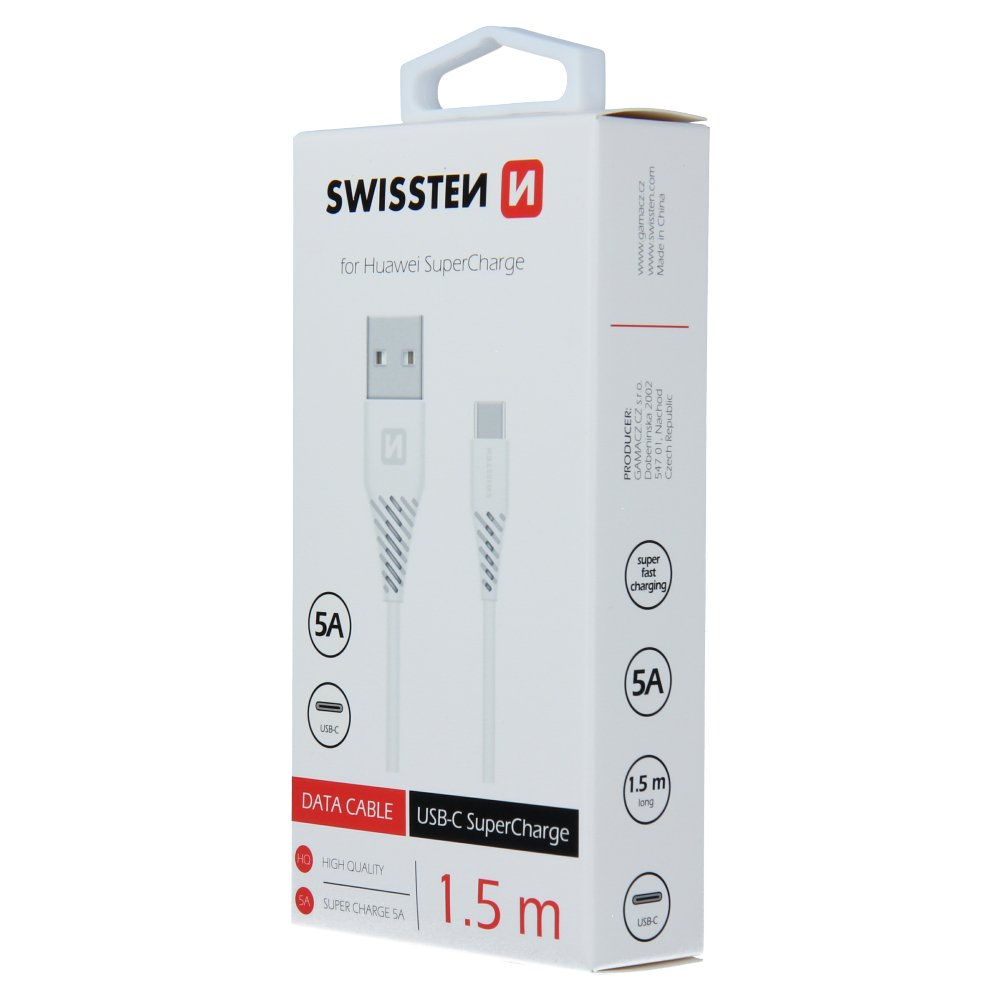 Swissten SuperCharge 5A Type-C USB Cable - 71504431 - 1.5m - White-
