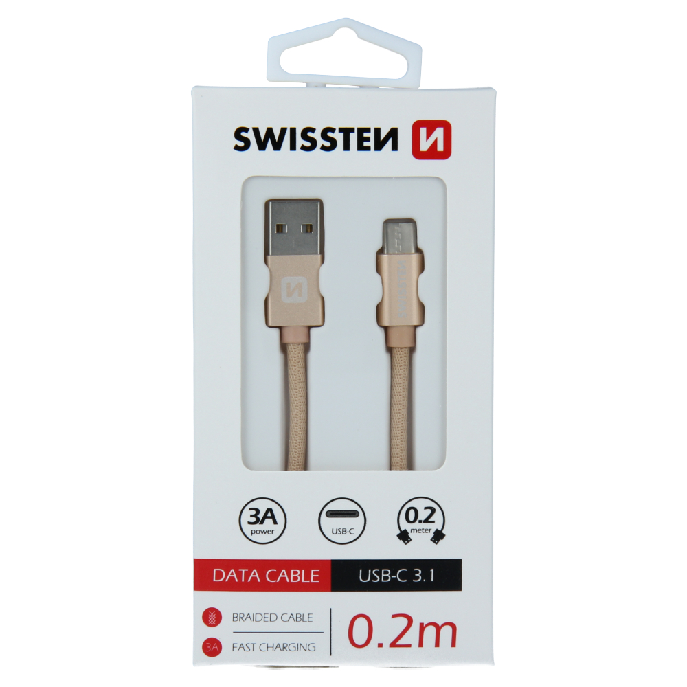 Swissten Textile Type-C USB Cable - 71521104 - 0.2m - Gold