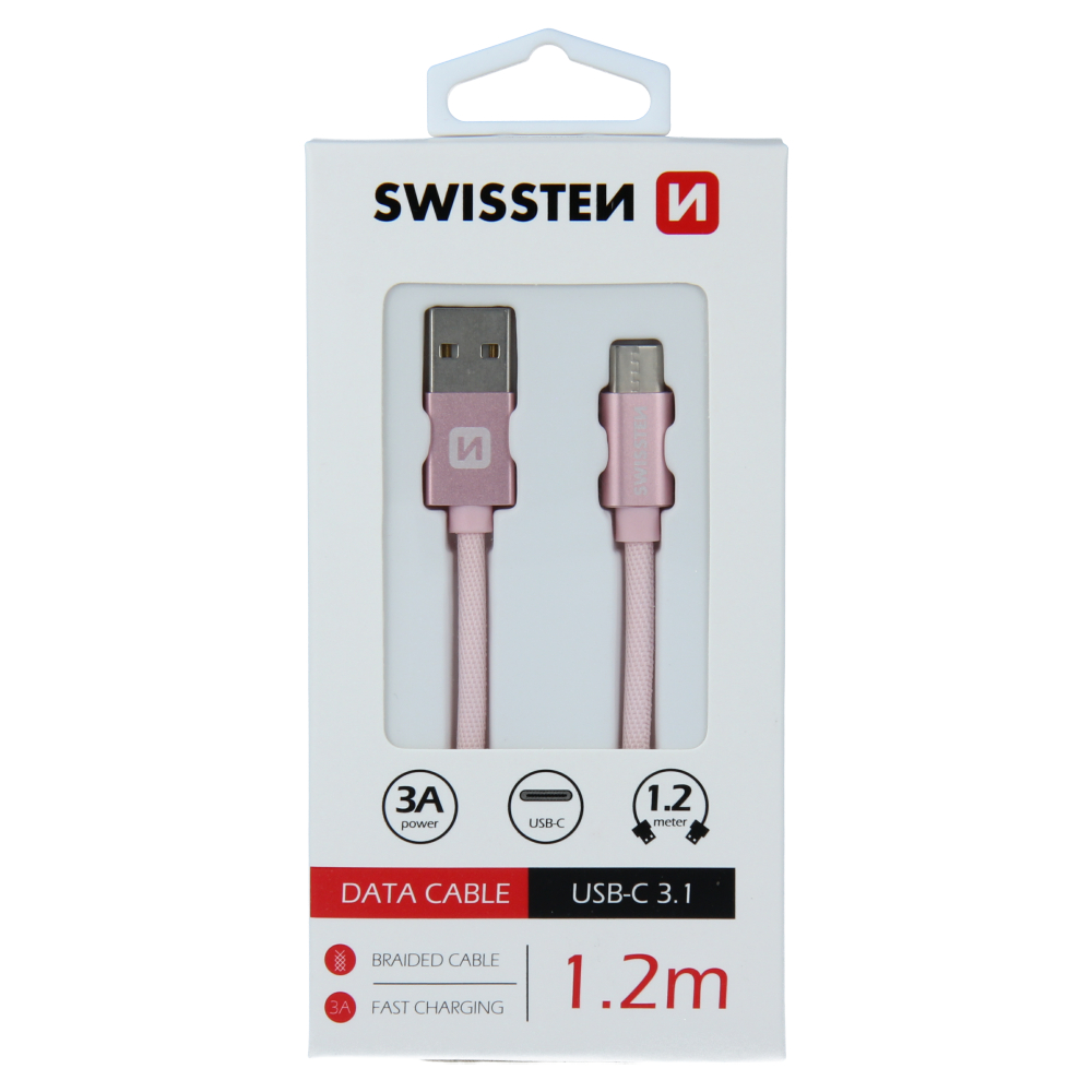 Swissten Textile Type-C USB Cable - 71521205 - 1.2m - Rose Gold