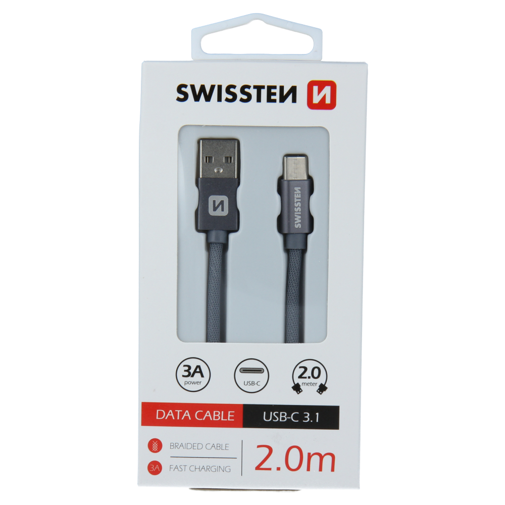 Swissten Textile Type-C USB Cable - 71521302 - 2m - Grey-