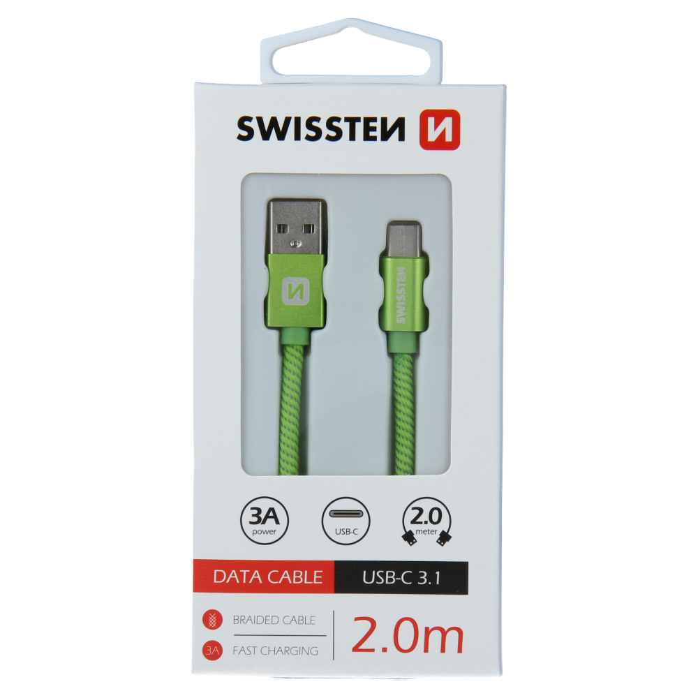 Swissten Textile Type-C USB Cable - 71521307 - 2m - Green-