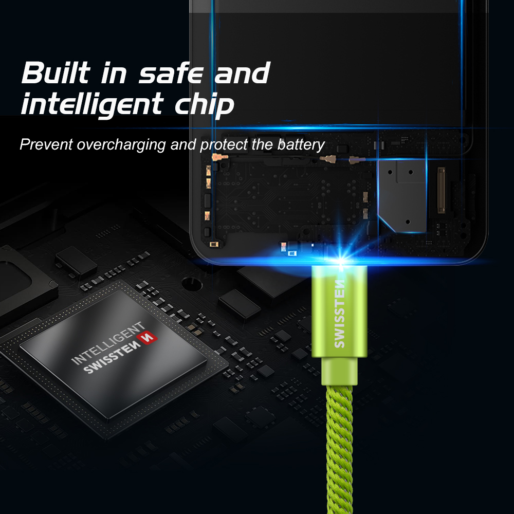 Swissten Textile Type-C USB Cable - 71521307 - 2m - Green-