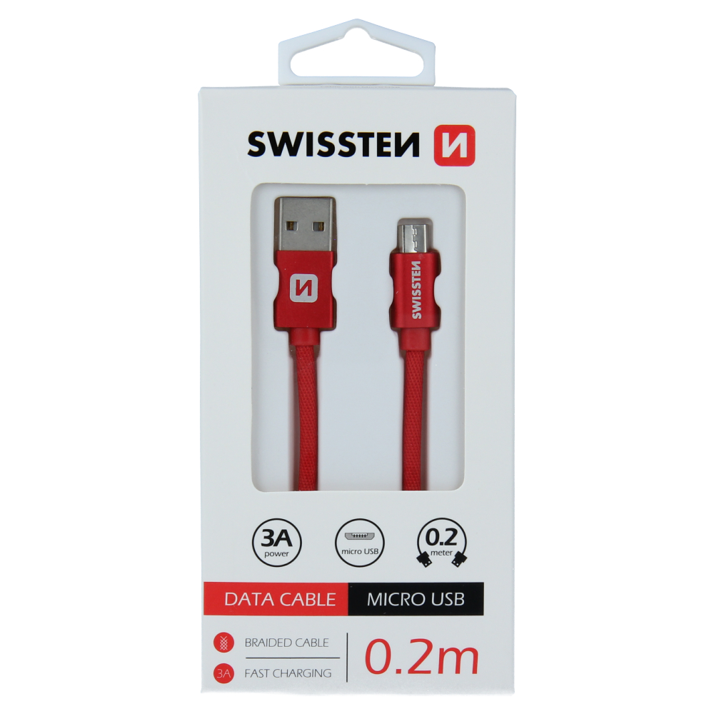 Swissten Textile Micro USB Cable - 71522106 - 0.2m - Red
