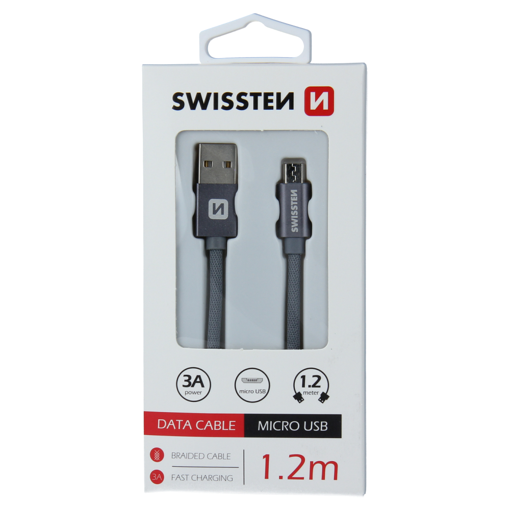 Swissten Textile Micro USB Cable - 71522202 - 1.2m - Grey