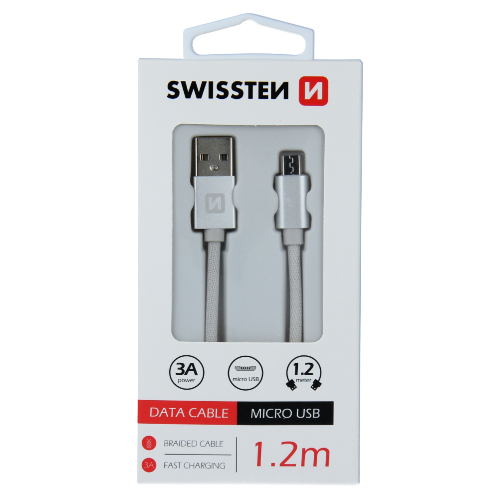 Swissten Textile Micro USB Cable - 71522203 - 1.2m - Silver