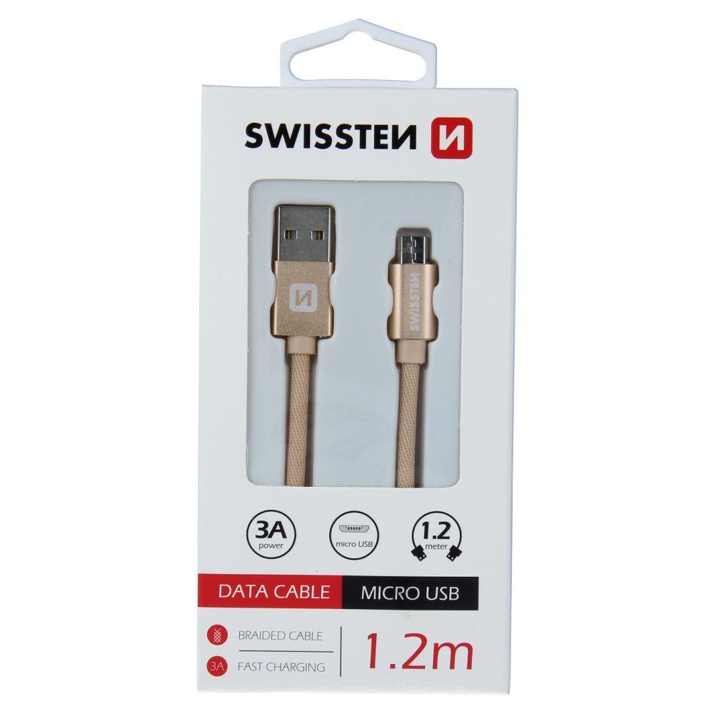 Swissten Textile Micro USB Cable - 71522204 - 1.2m - Gold