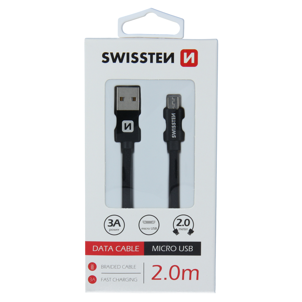 Swissten Textile Micro USB Cable - 71522301 - 2m - Black