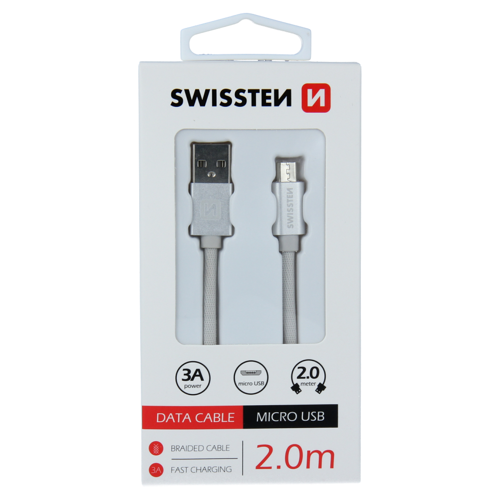 Swissten Textile Micro USB Cable - 71522303 - 2m - Silver