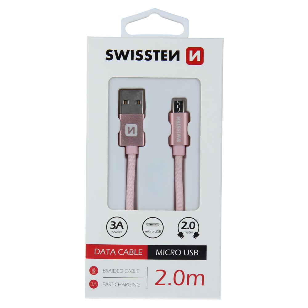 Swissten Textile Micro USB Cable - 71522305 - 2m - Rose Gold