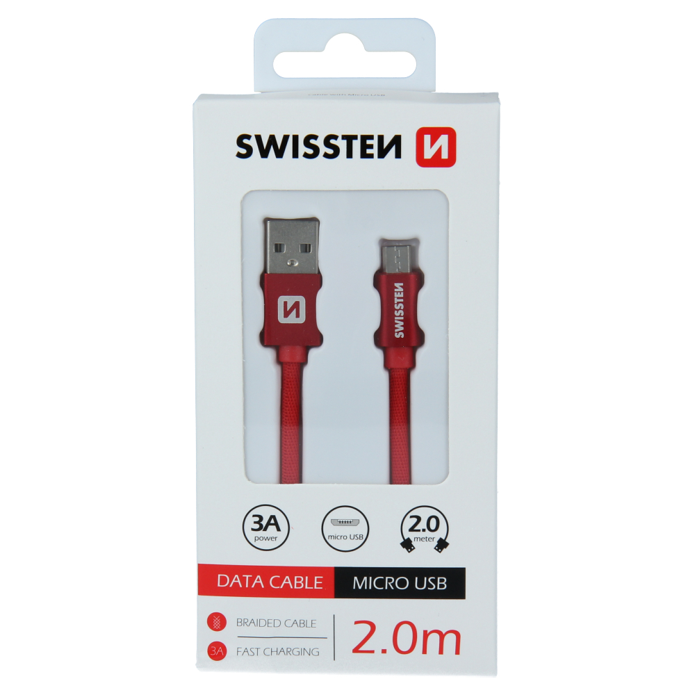 Swissten Textile Micro USB Cable - 71522306 - 2m - Red