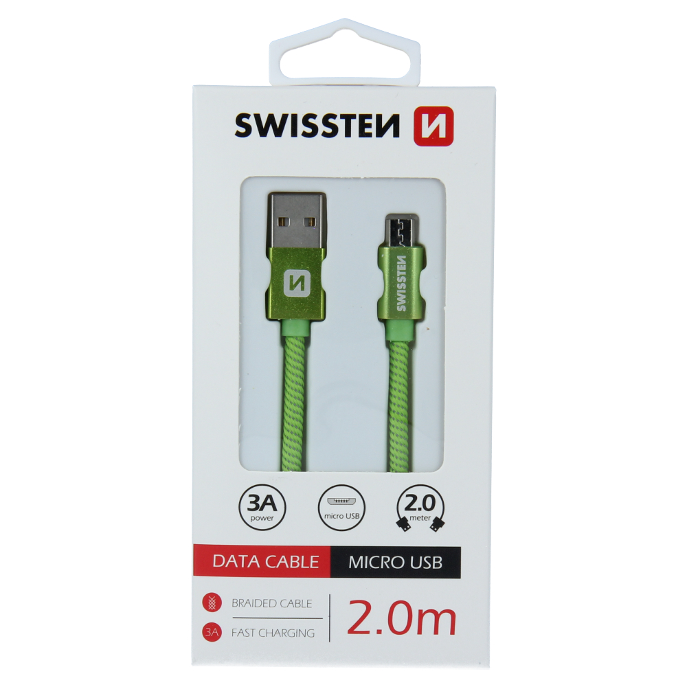Swissten Textile Micro USB Cable - 71522307 - 2m - Green