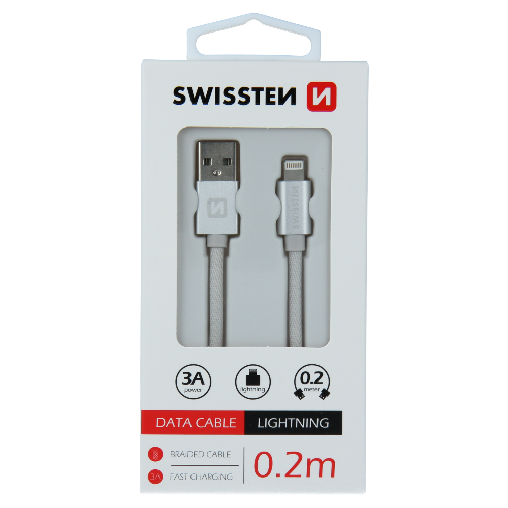 Swissten Textile Lightning Cable - 71523103 - 0.2m - Silver