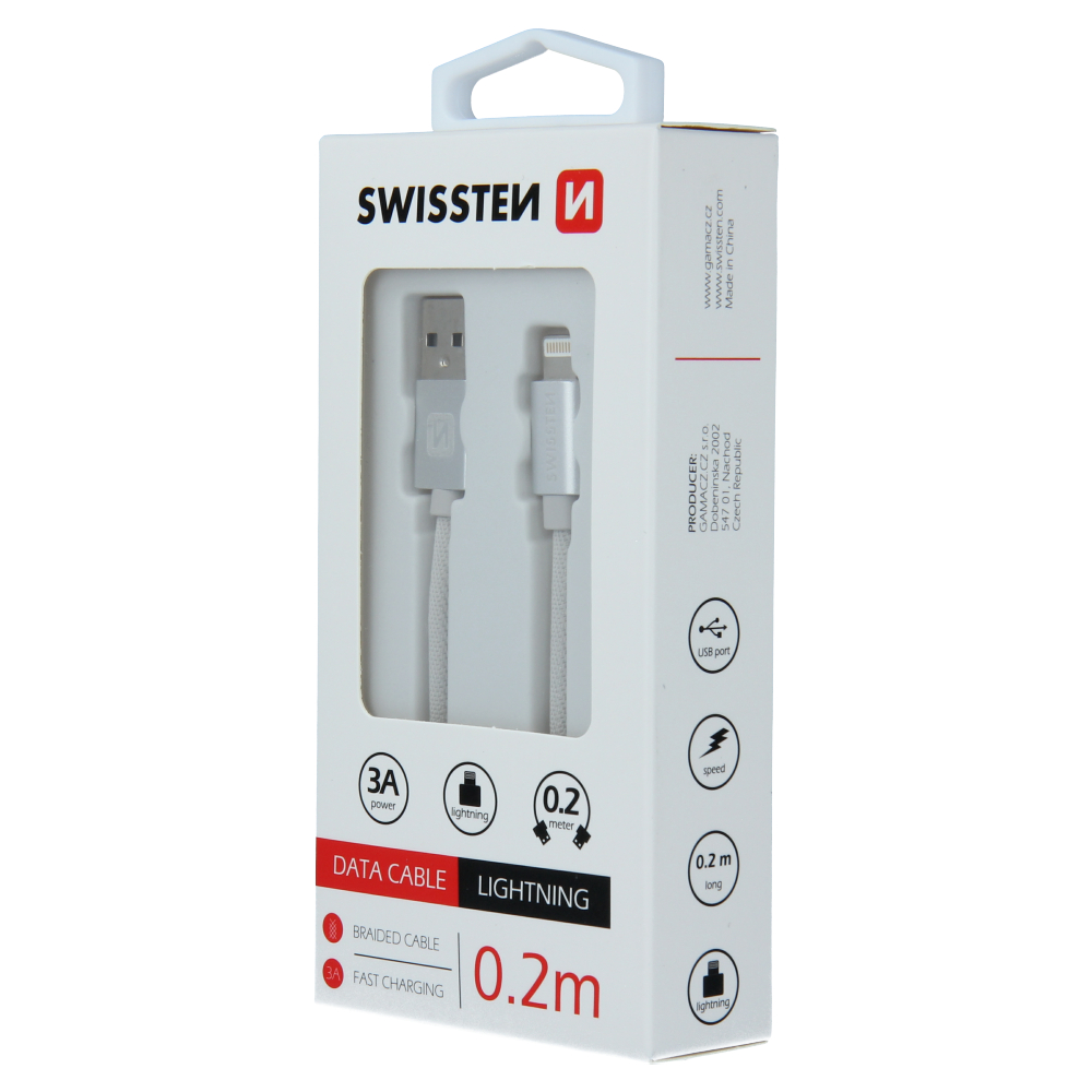 Swissten Textile Lightning Cable - 71523103 - 0.2m - Silver