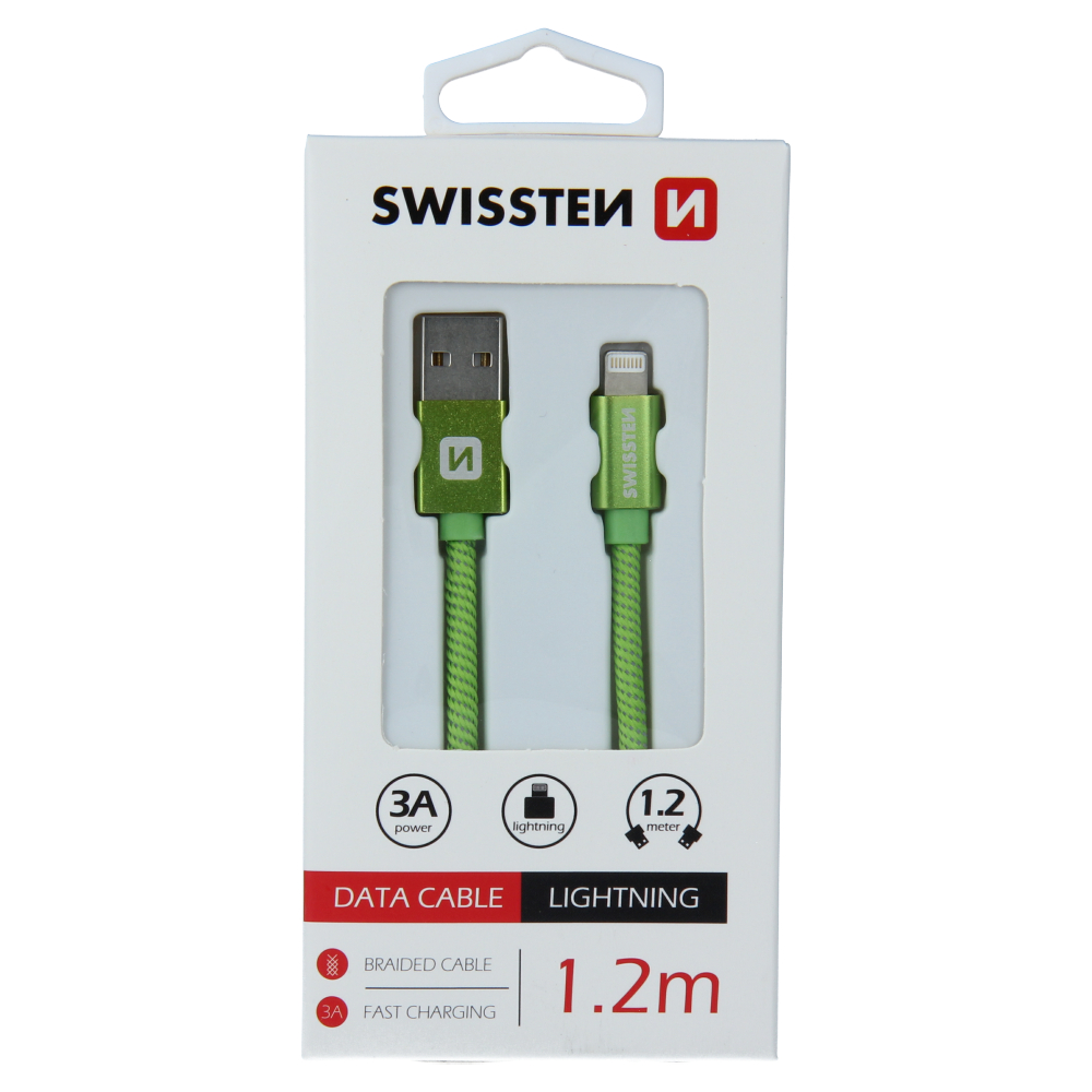 Swissten Textile Lightning Cable - 71523207 - 1.2m - Green