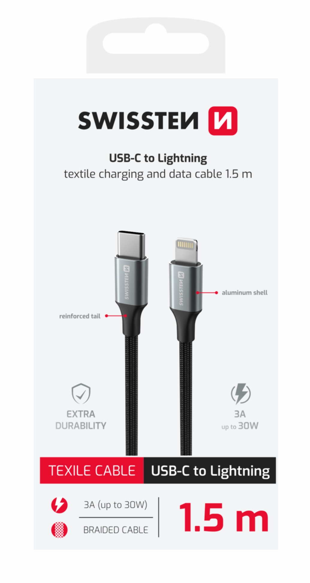 Swissten Textile II USB-C To Lightning Cable - 71529203 - 1.5 Meter - Black