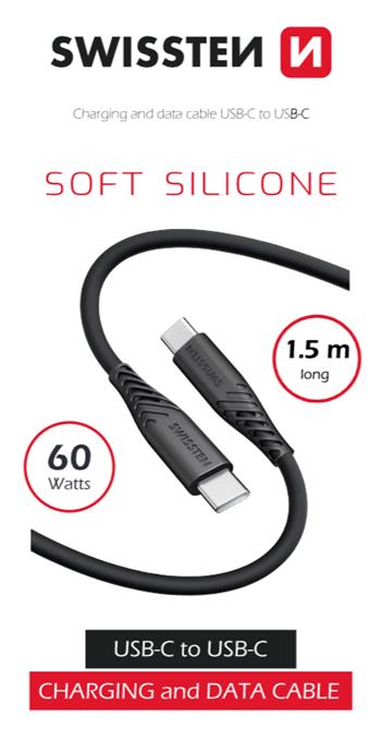 Swissten Soft Silicone Type-C To Type-C USB Cable (60W) - 71532010 - 1.5m - Black