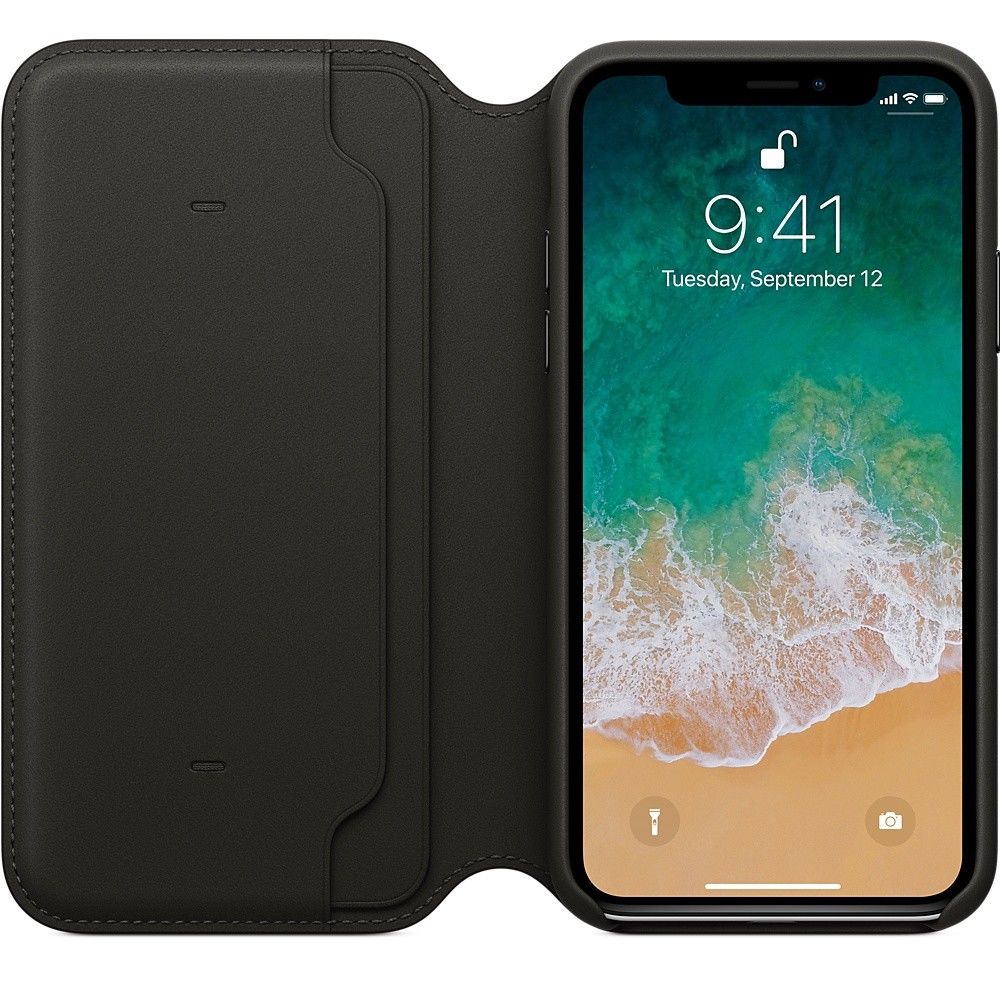 Apple iPhone 7 Plus - Leather Folio Book Case - Black