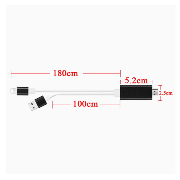 OT-7522 - USB HDTV Cable Adapter For iPhone - iPad  - To HDMI Cable 1080P HDTV - Black
