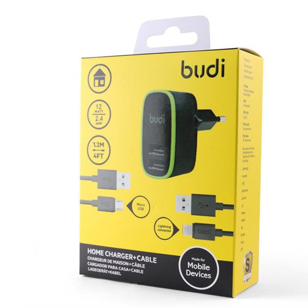 Budi 2 USB Home Charger With Lightning Cable + Micro USB Cable - 1.2m
