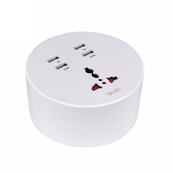 Budi 4 USB Home Charger With 1 General Socket 