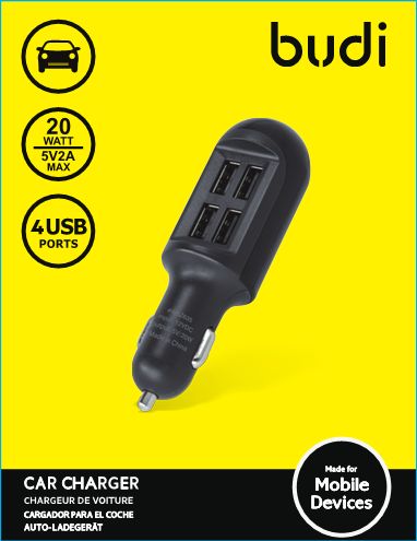 Budi 4 USB Car Charger With LED Indicator - White 