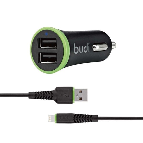 Budi 2 USB Car Charger + Lightning Cable - 1.2m - 2.4A