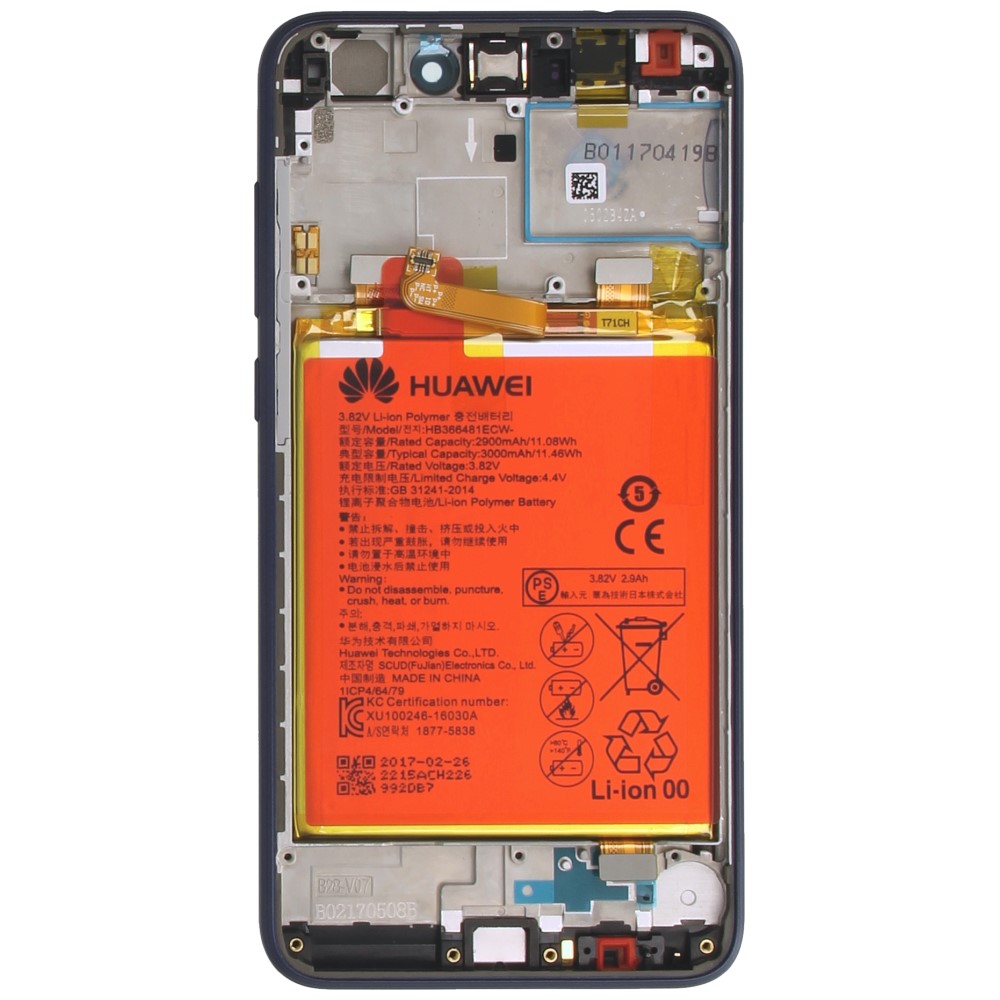 Huawei P8 Lite 2017 (PRA-LX1) LCD Display + Touchscreen + Frame Incl. Battery and Parts 02351VBV, 02351EUV Blue