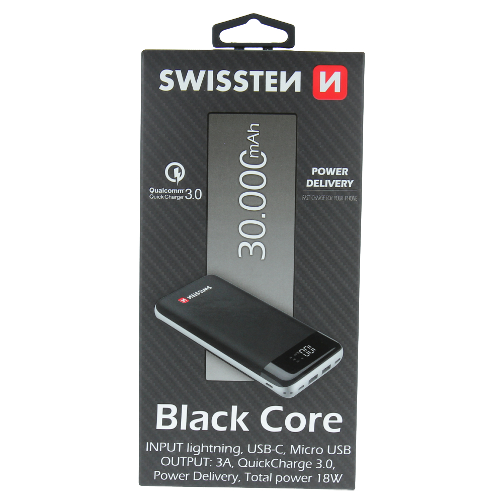 Swissten Black Core Powerbank - 22013929 - 30.000 mAh - Qualcomm 3.0-