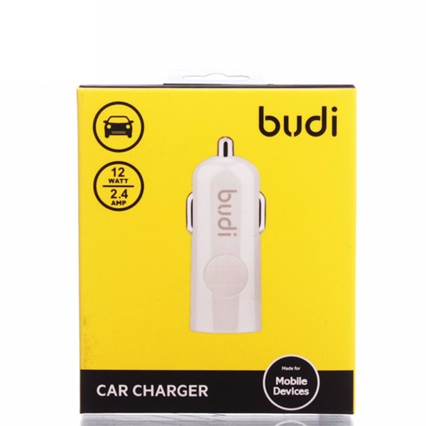 Budi 1 USB Car Charger With LED Indicator - White 