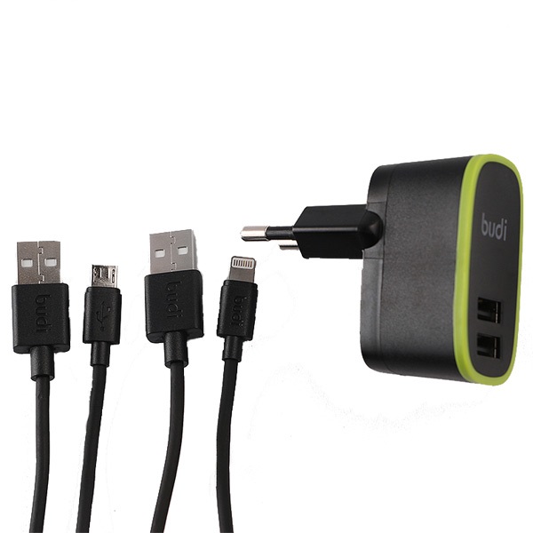 Budi 2 USB Home Charger With Lightning Cable + Micro USB Cable - 1.2m