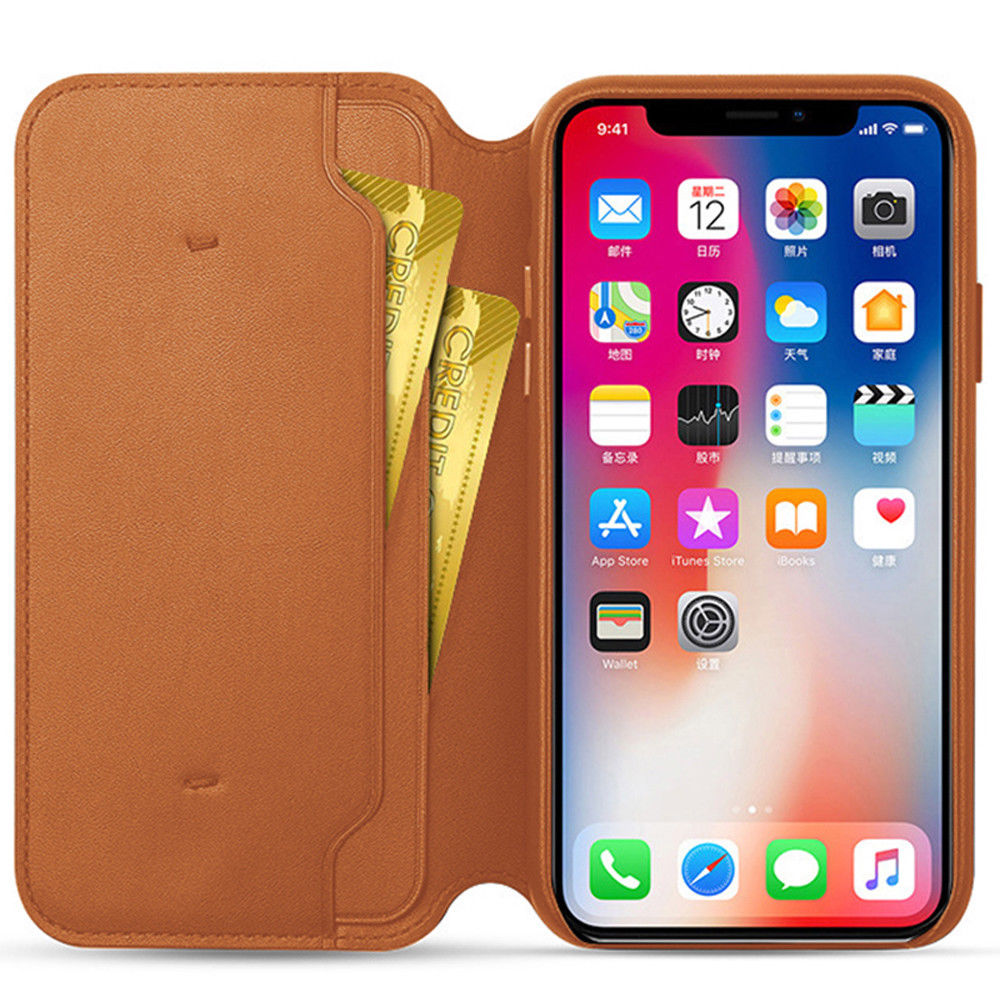 Apple iPhone 7 Plus - Leather Folio Book Case - Brown