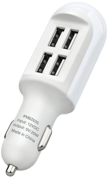 Budi 4 USB Car Charger With LED Indicator - White 