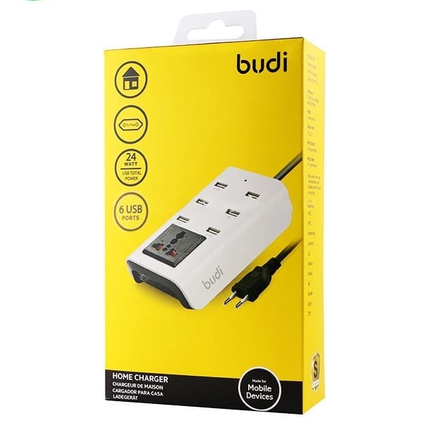 Budi 6 USB Home Charger With 1 General Socket 