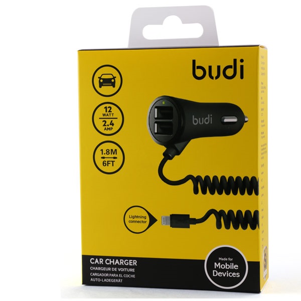 Budi 2 USB Car Charger + Type-C Cable 